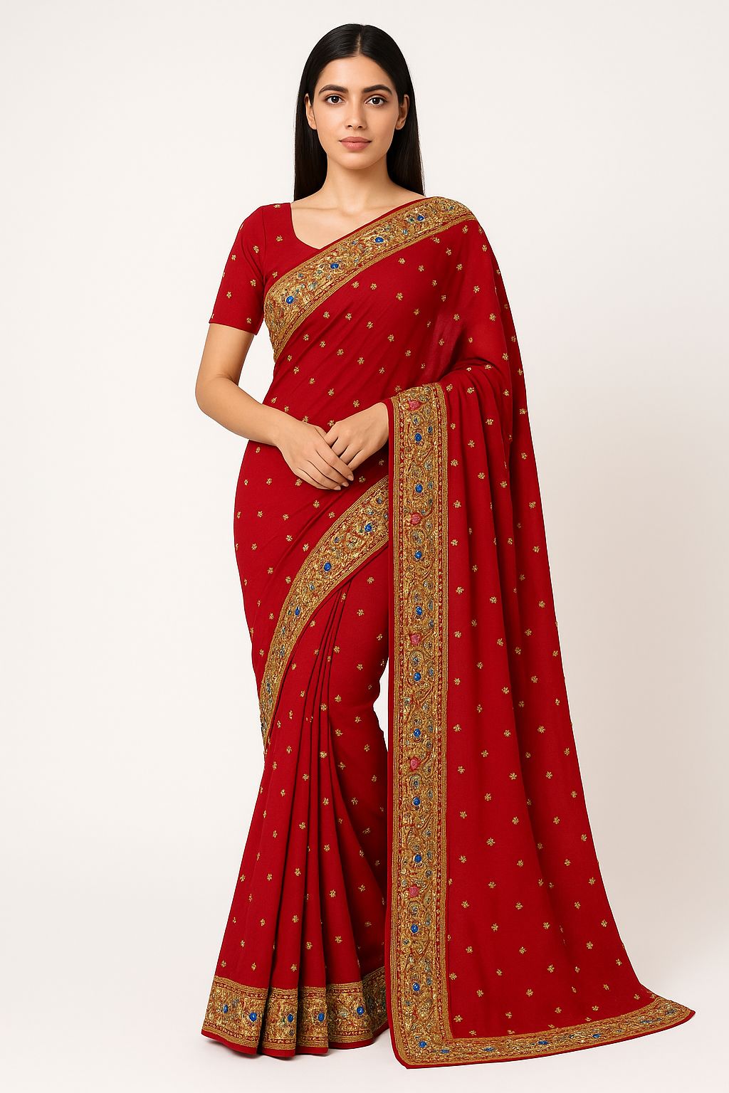 Dark Pink Embroidered Bandhani Saree with Sequin & Gota Work