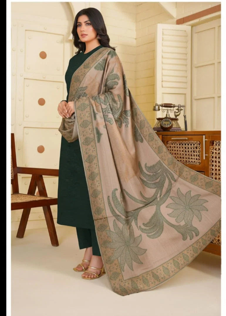 Woman wearing a beige floral saree in a room with vintage decor.