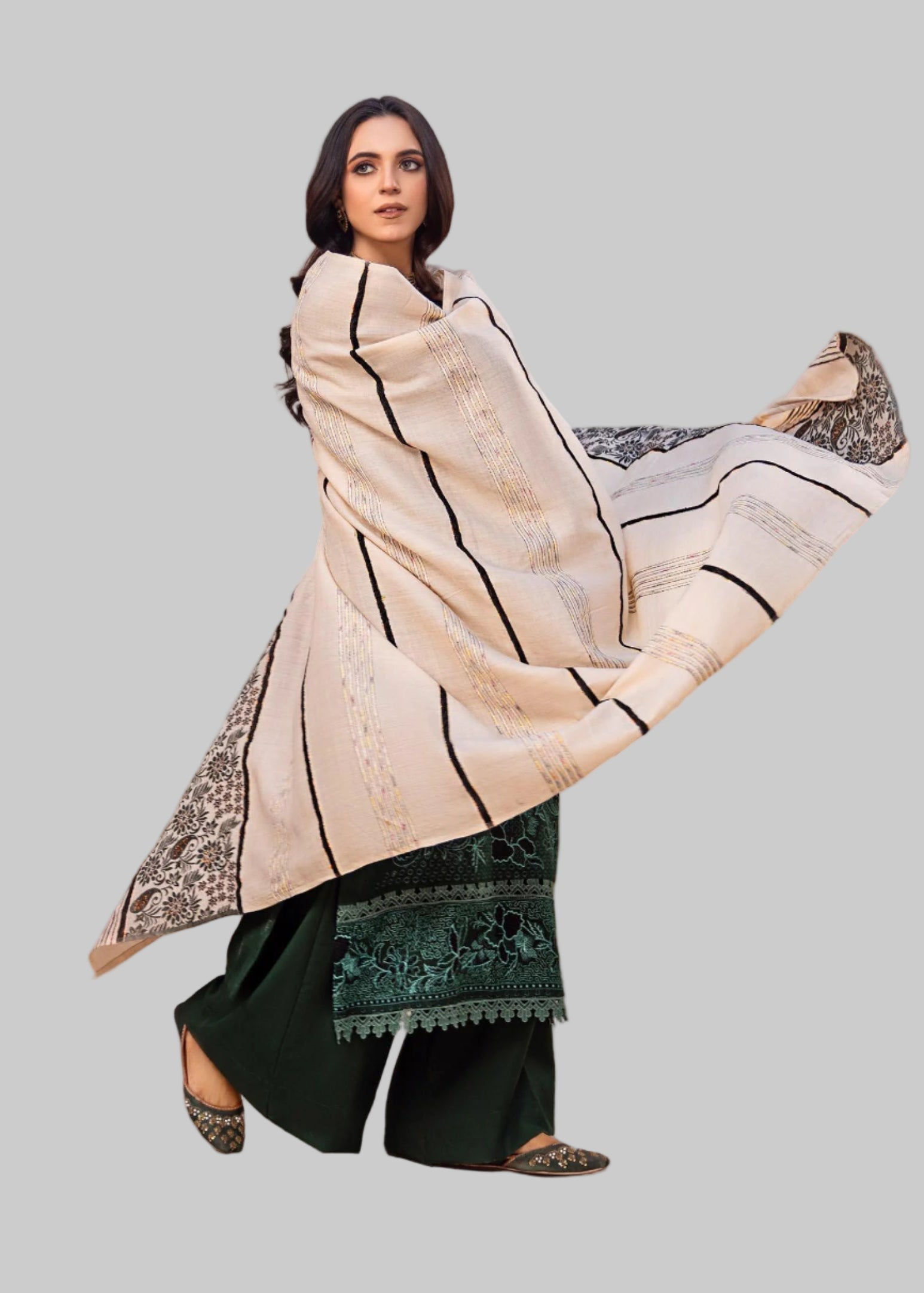 Woman in a traditional outfit with a White background