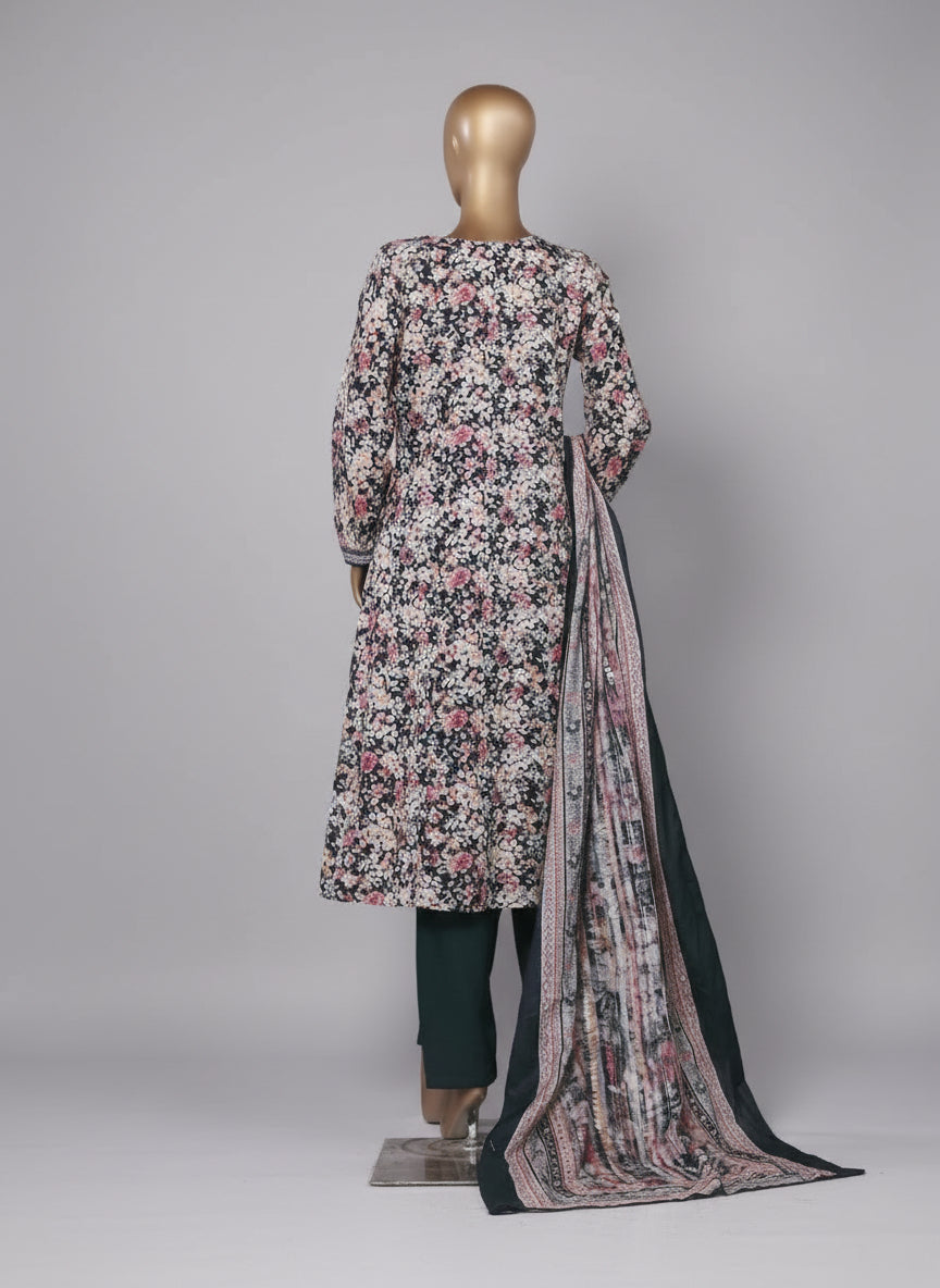 navy suit with printed colorful flowers 