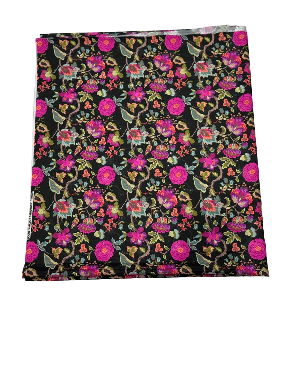 Floral patterned fabric on a black background