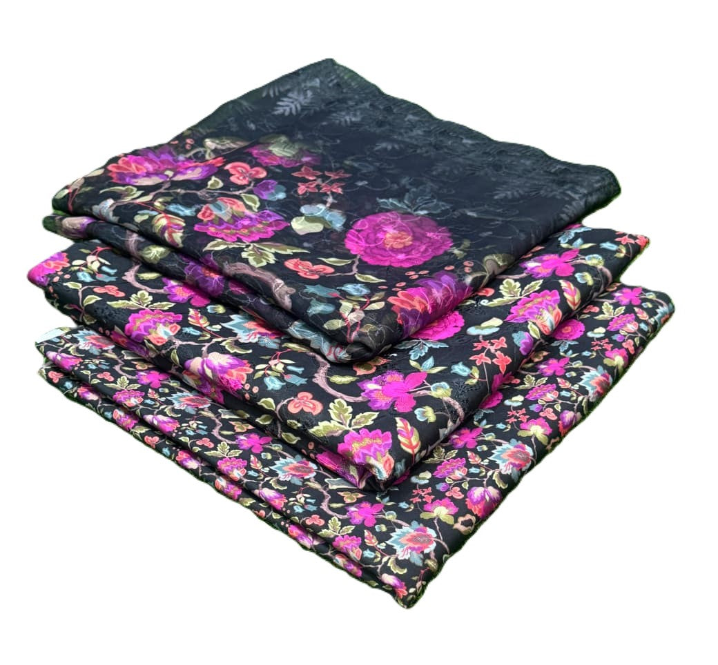 Viscose Shipply Embroidred 3Pcs Black & Pink (color)