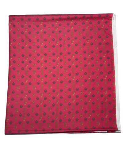 Red fabric with a pattern of small shapes on a white background