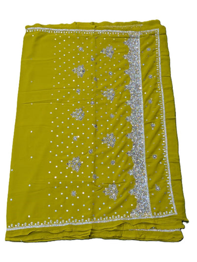 Mustard Embroidered Bandhani Saree with Sequin & Gota Work