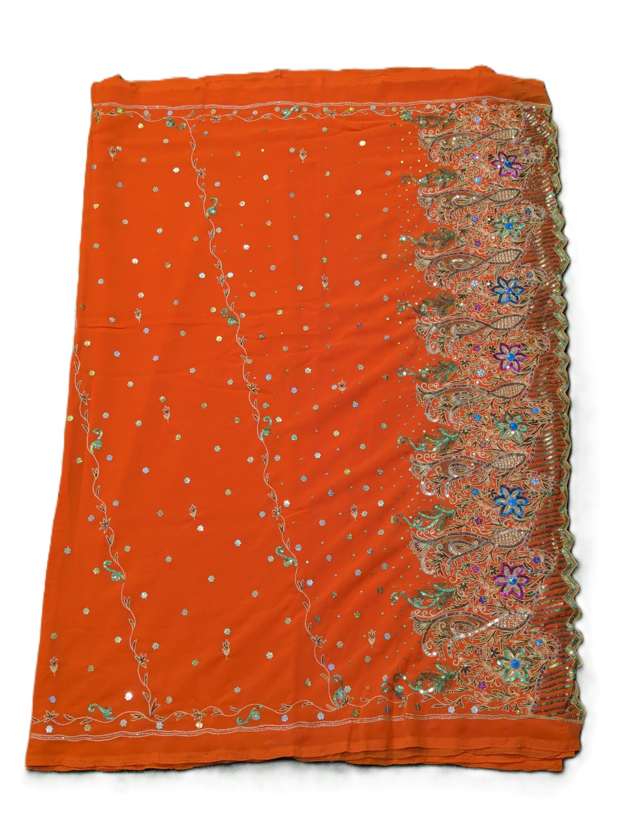 Orange Bandhani Saree with Sequin & Gota Work