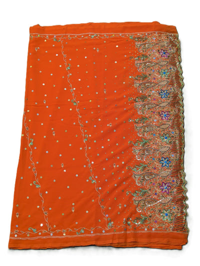 Orange Bandhani Saree with Sequin & Gota Work