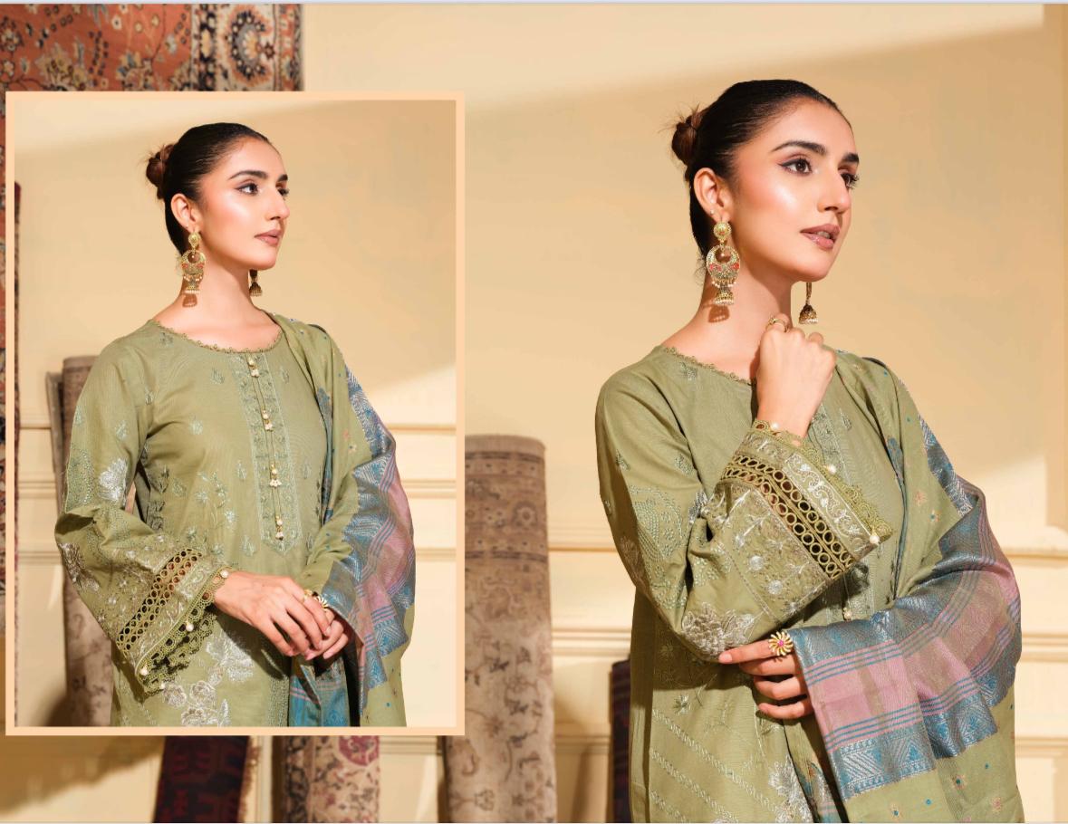 Khan Bhai Embroidered Khaddar Suit with Banarsi Jacquard Shawl - Premium Winter Collection