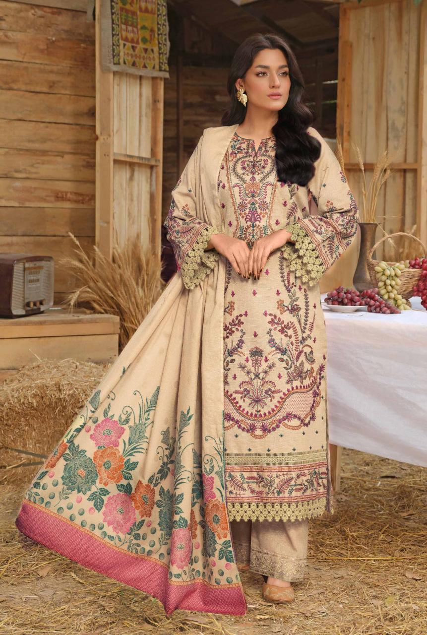 Khan Bhai Embroidered Khaddar Suit with Banarsi Jacquard Shawl - Premium Winter Collection