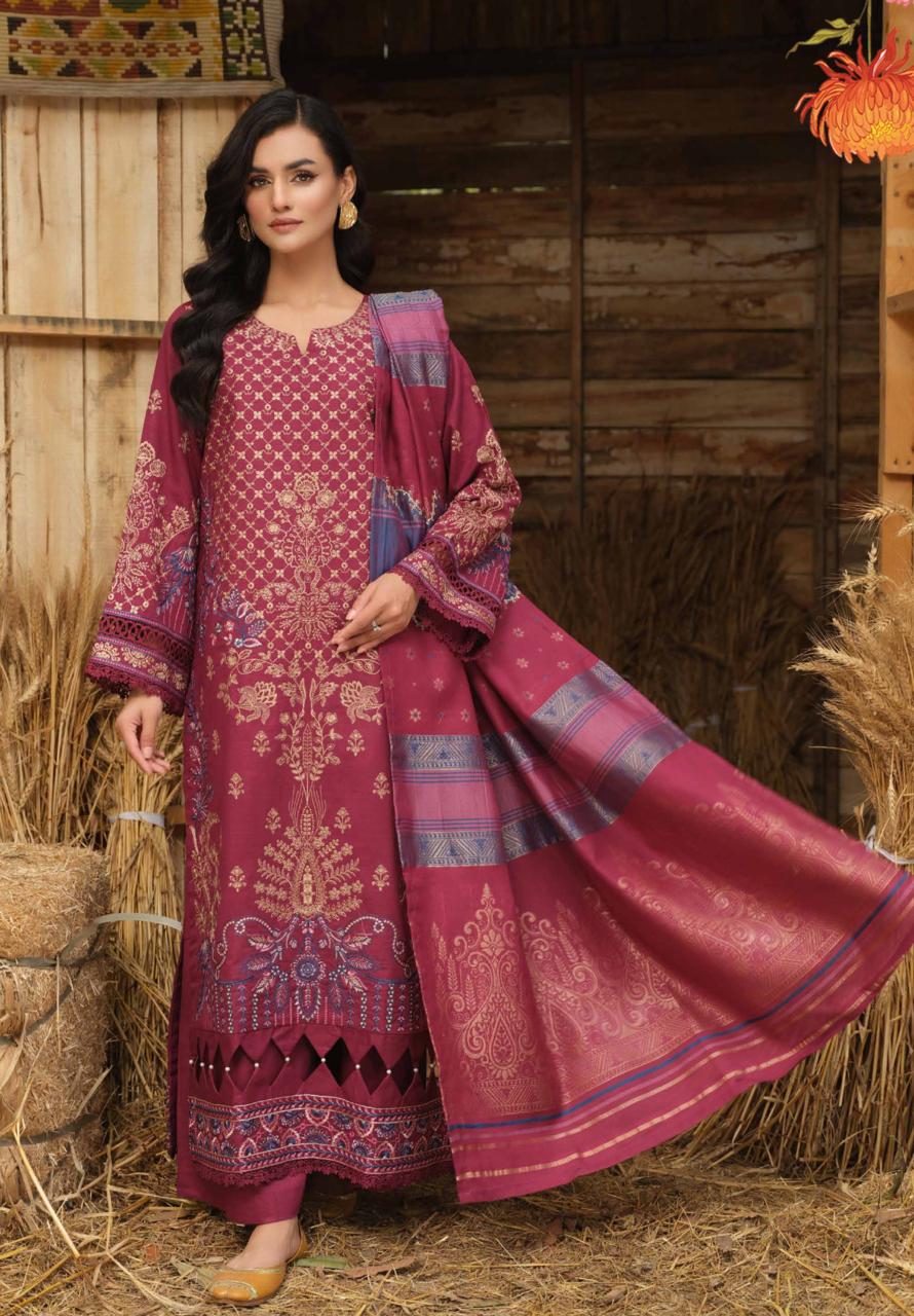 Khan Bhai Embroidered Khaddar Suit with Banarsi Jacquard Shawl - Premium Winter Collection