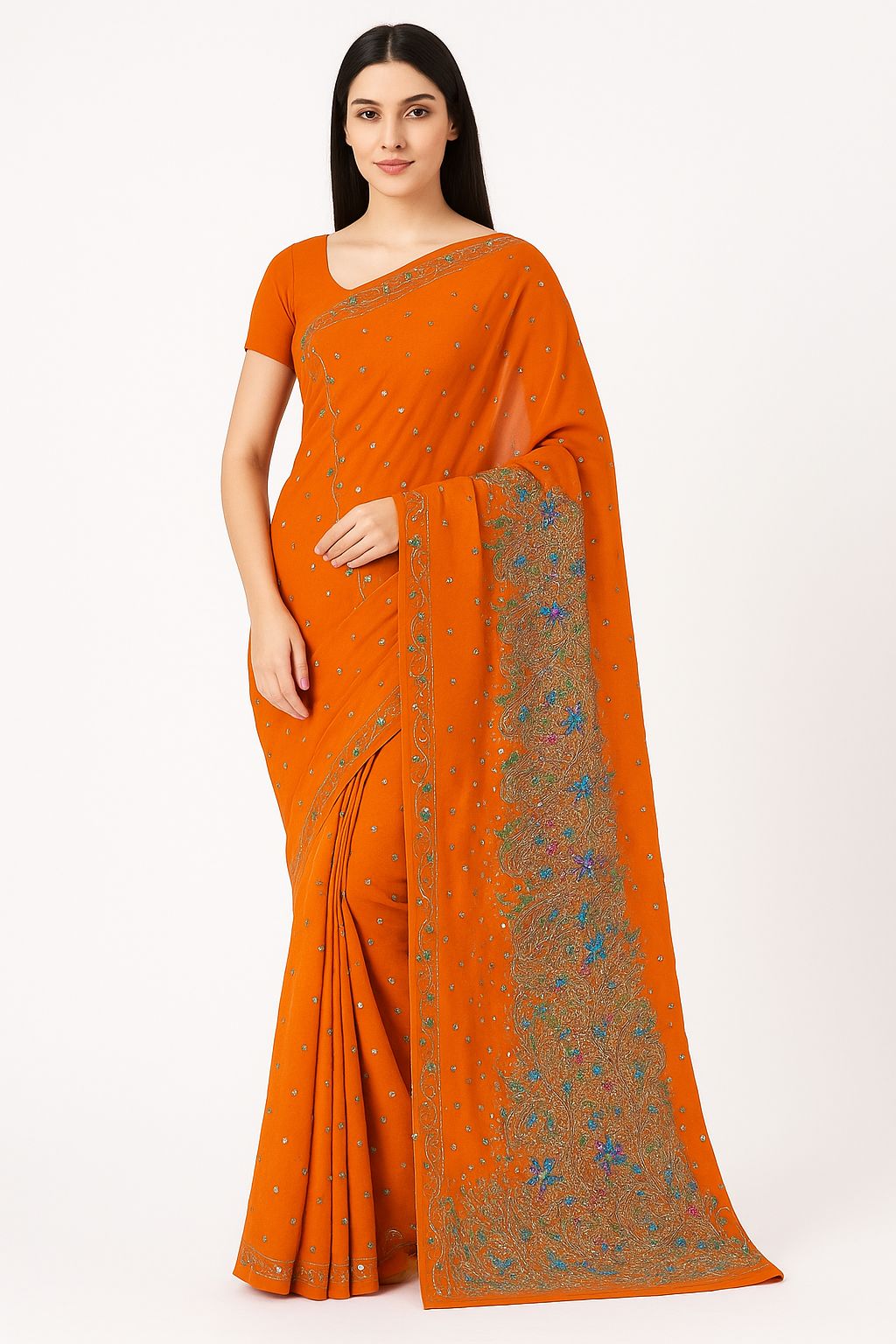 Orange Bandhani Saree with Sequin & Gota Work