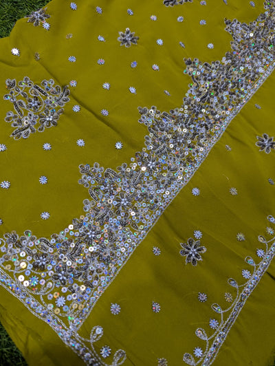 Mustard Embroidered Bandhani Saree with Sequin & Gota Work