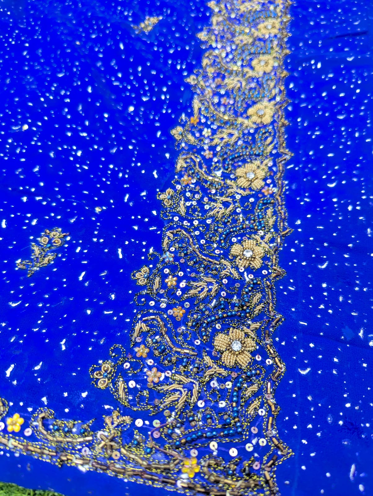 Royal Blue Embroidered Bandhani Saree with Sequin & Gota Work