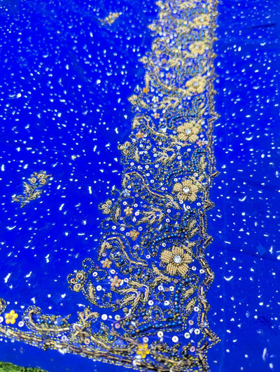 Royal Blue Embroidered Bandhani Saree with Sequin & Gota Work