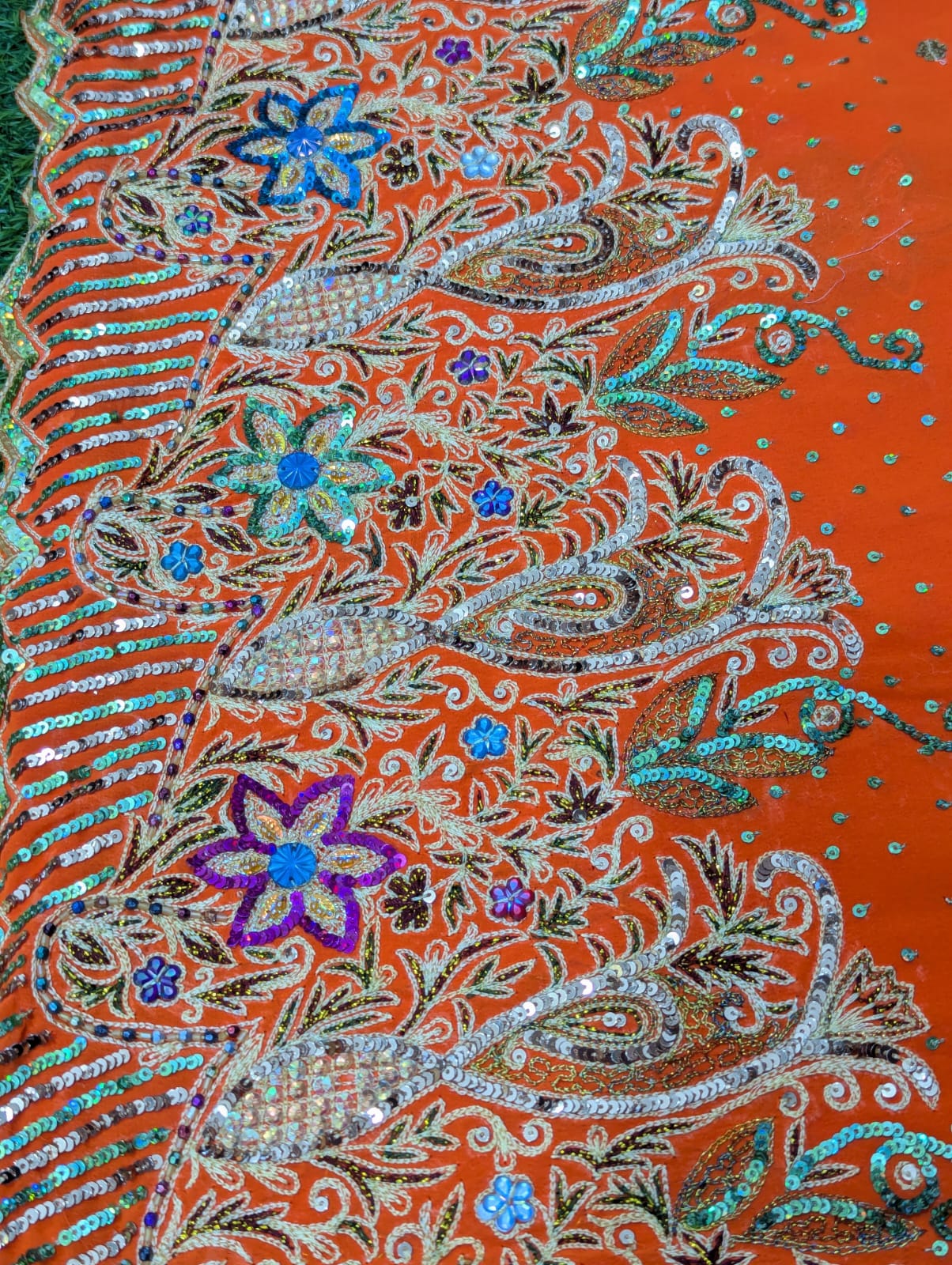 Orange Bandhani Saree with Sequin & Gota Work