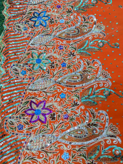 Orange Bandhani Saree with Sequin & Gota Work