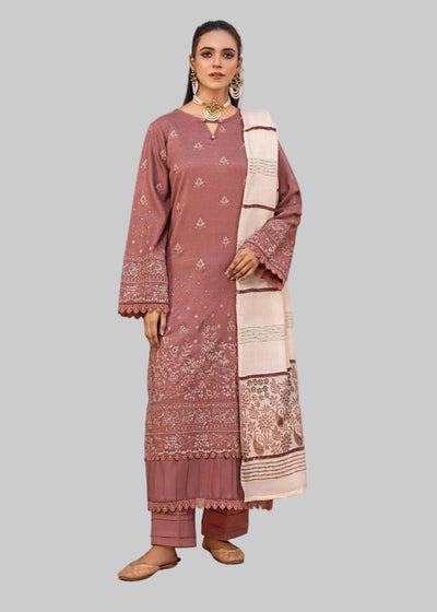 Woman wearing a traditional outfit with a long scarf in a studio room.